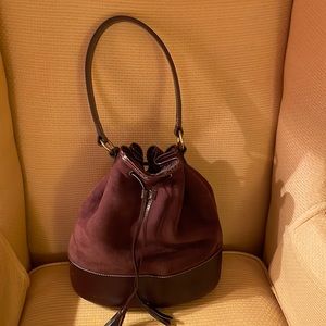Lands End brown faux leather/ suede bucket bag.